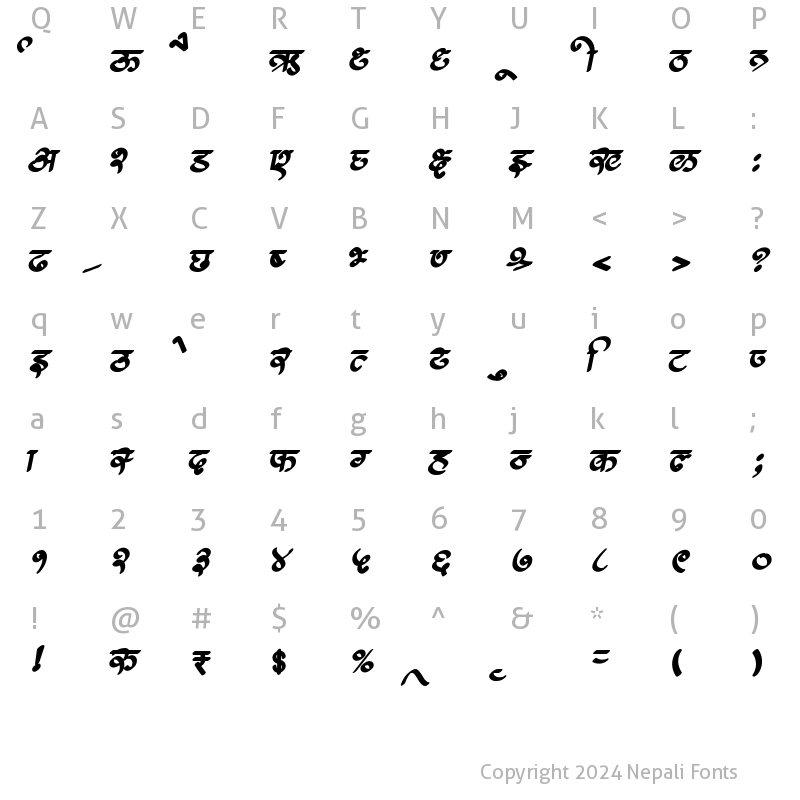 Character Map of AMS Calligraphy 7 Regular