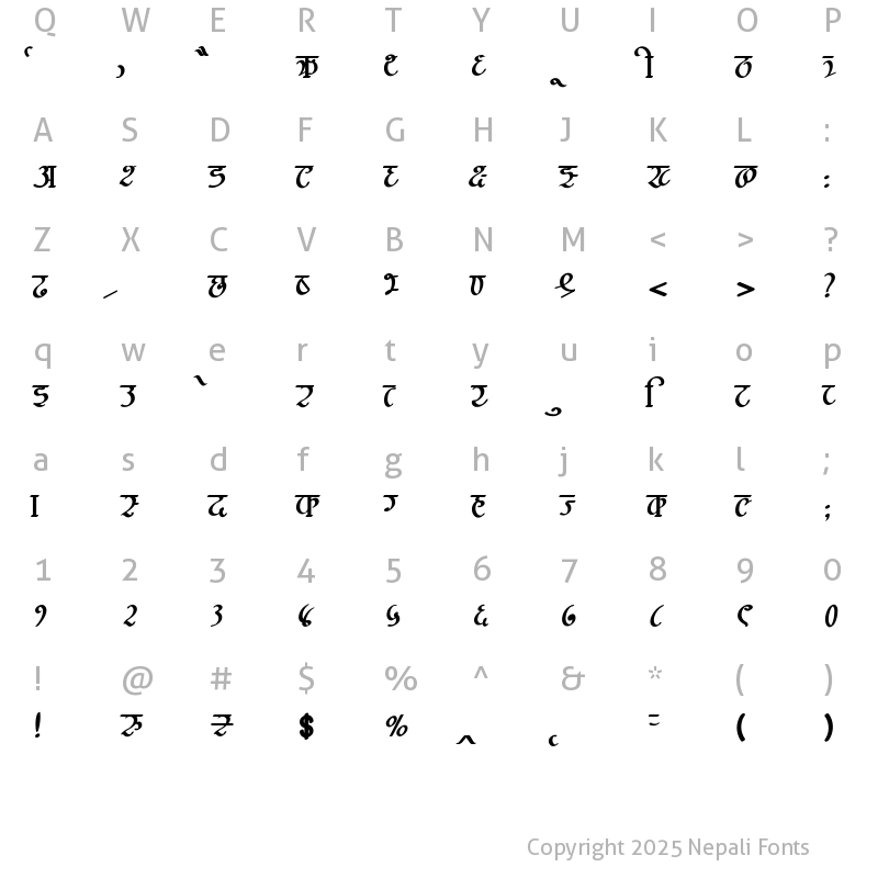 Character Map of AMS Dipanshu Regular