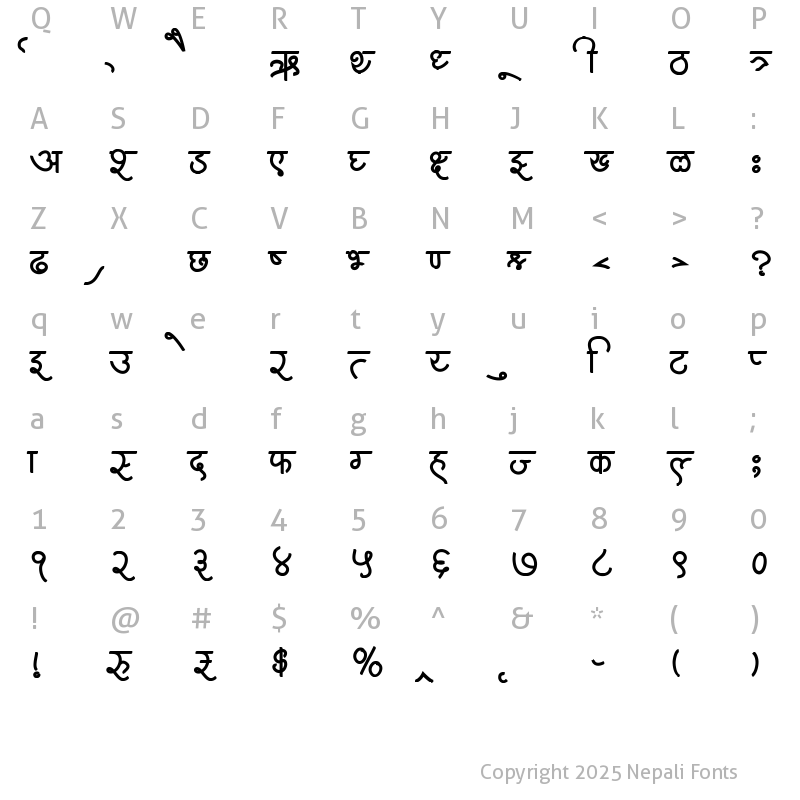 Character Map of AMS Samanya 1 Regular