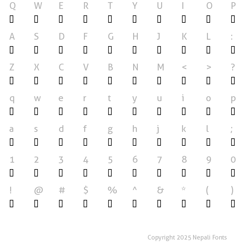 preeti font character map