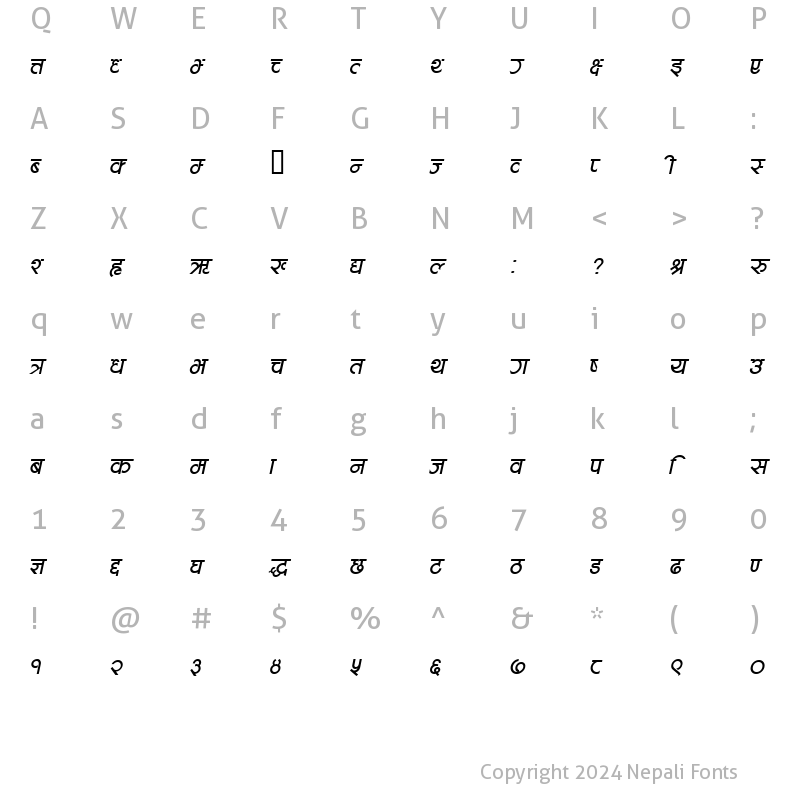 Character Map of CV Aakriti Italic