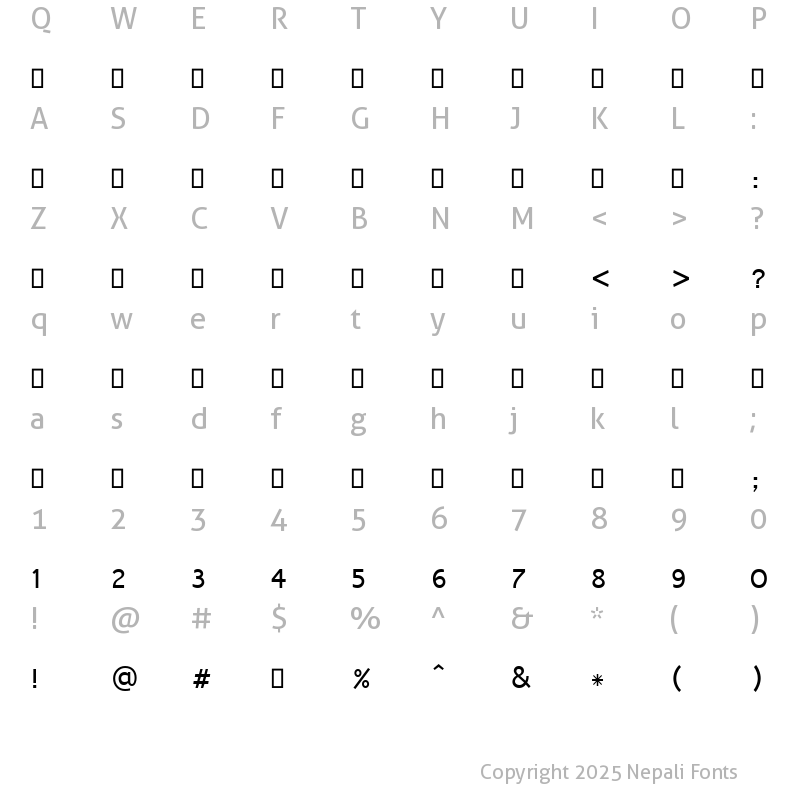 preeti font character map