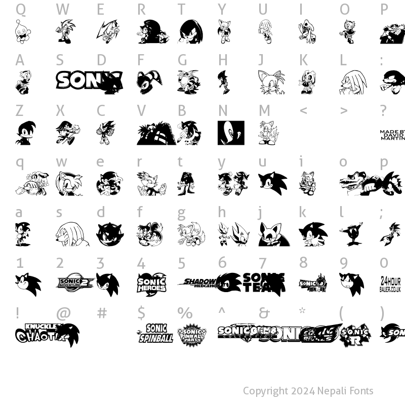 Character Map of Sonic Mega Font Regular
